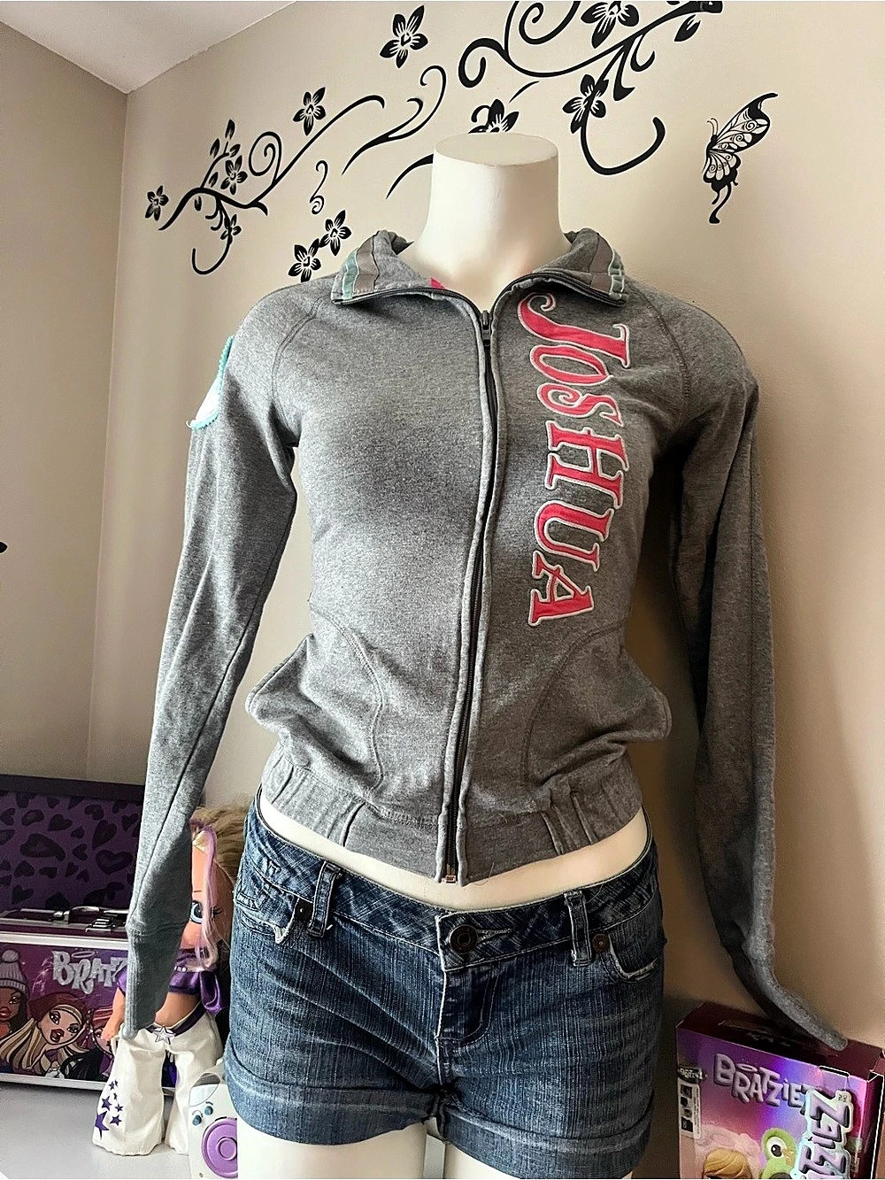 Joshua Perez Gray Logo Zip Hoodie Size Small